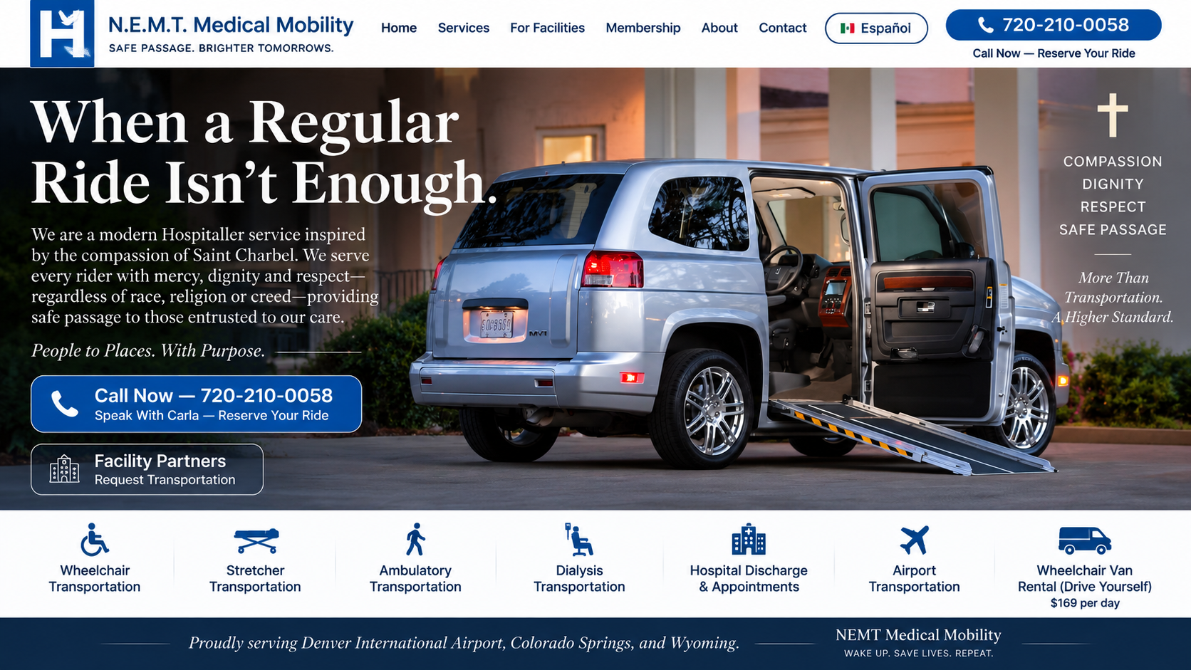 Caregiver assisting senior patient into wheelchair accessible vehicle